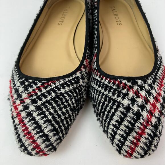 Talbots Sz 8M Tweed Houndstooth Ballet Flats Red Black Preppy Careerwear Retro - Picture 5 of 16